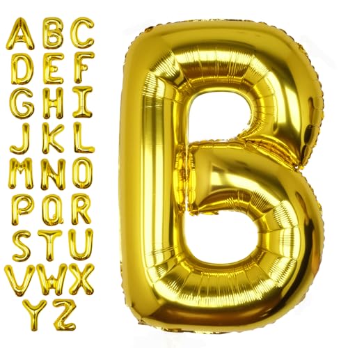 Image of 40 Inch Gold Letter B Balloon Big Foil Helium Letter Balloons A-Z | Giant Large Mylar Party Balloon for Birthday Party Decorations