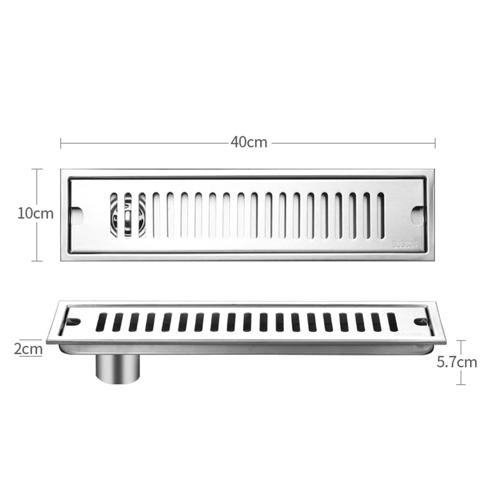 Tissting Desagüe de Ducha, 40cm Trampa para El Cabello Sumidero | Acero Inoxidable con Filtración Doble Sumidero Ducha Sifón y Filtro Desague Ducha para Baño,Cocina y Balcón(Side Drainage)