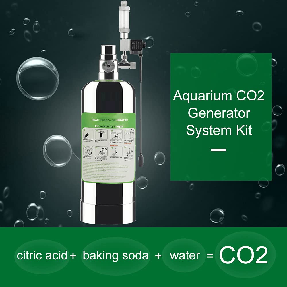 Matybobe Kit de generador de CO2 para acuarios Dobles, de generador de Cilindro de Acero Inoxidable CO2 con válvula solenoide, difusor de Burbujas, Kit de Reactor de dióxido de Carbono para