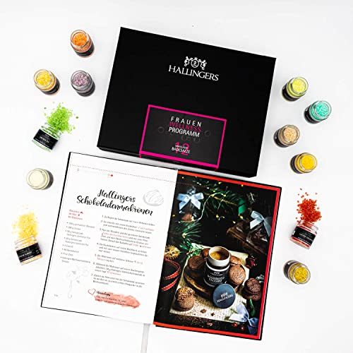 El programa de bienestar para mujeres de Hallinger & Happiness is handmade – Juego de 12 sales de baño con sales del Mar Muerto y libro de cocina (juego) – Regalo para el día de la madre e ideas de