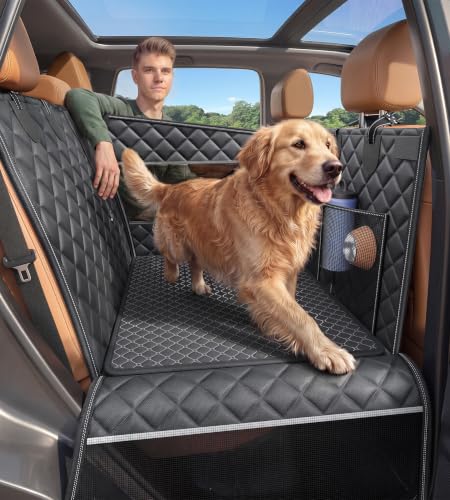 Doglike UNBREAK Hard Bottom Dog Car Seat for Back Seat [Military-Grade Protection] 450LB Ultra-Support Back Seat Extender for Dogs Carseat Passenger Frinedly Waterproof Pet Carseat XL Size
