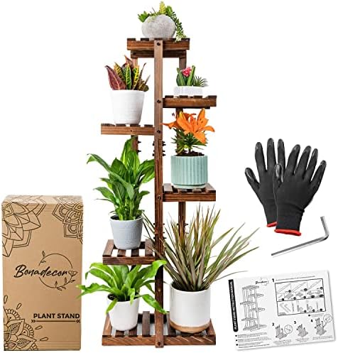 Bonadecor Plant Stand for Indoor Plants - Multiple Tier Wood Plant Shelf Indoor, 6-Tiered Corner Tall Plant Stand Outdoor, Plant Holders, Plant Rack, Plant Pots, Planters & Flowers Stand for Garden