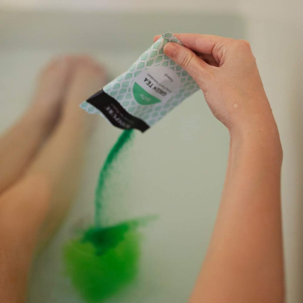 BODIPURE Natural Green Tea Bath Powder – Luxury Home Spa Single-Use Packs – Anti-oxidant and Anti-Aging Properties – (24 Single-Use Packs)
