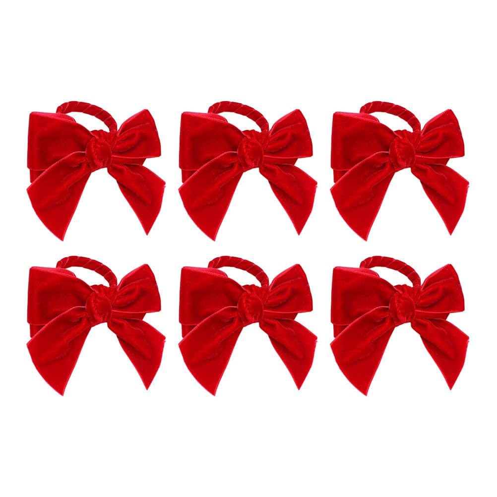 VALICLUD Lot de 6 ronds de serviette rouges avec nœud en velours pour décoration de table lors de fêtes, mariages et fêtes de famille