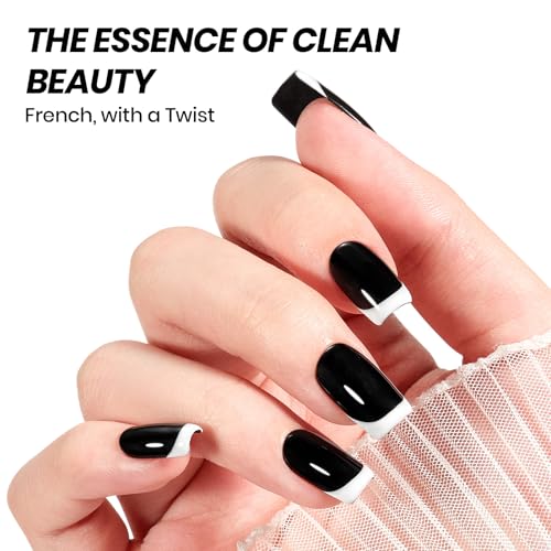 Image of Beetles Black White Gel Polish Kit - Simple Black & White Colors Collection, 2pc 15ML HEMA-FREE French Nails Design Trendy Colors Uv LED Lamp Salon DIY at Home Nails Gifts for Women