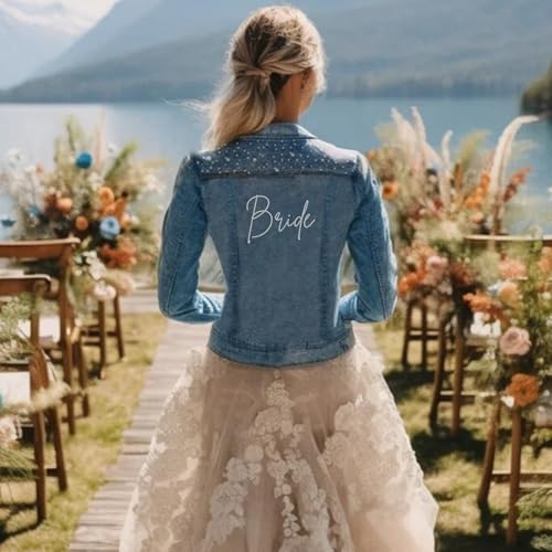 Embroidered Bridal Pearl Denim Jacket, Large Embroidery - Bride, Bridal Gift, Bachelorette Party Jacket, Wedding Gift, Bachelorette Party Anniversary (L)4