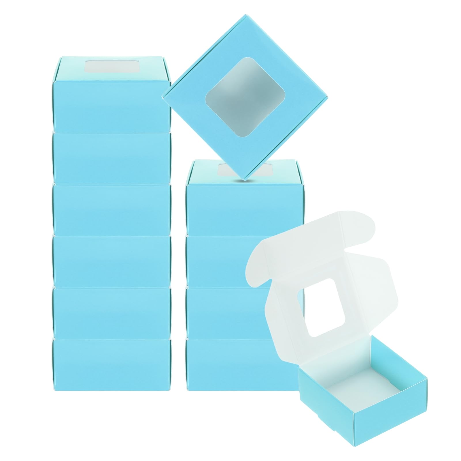 PATIKIL 2.5"x2.5"x1" Paper Soap Box with Window, 30 Pack Homemade Soap Boxes Square Presents Packaging Boxes for Birthday Christmas DIY Craft, Blue