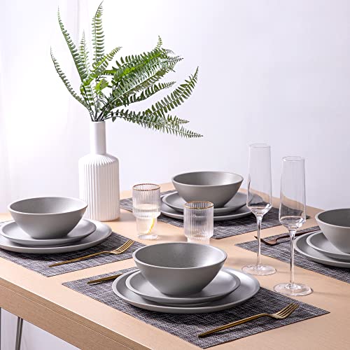 Gbhome Stoneware Dinnerware Sets,Speckled Handcrafted Ceramic Plates And Bowls Sets,Highly Chip& Scratch Resistant | Dishwasher & Microwave& Oven Safe Dishes Set- Service For 4 (16Pc) -Matte Gray #TOP3