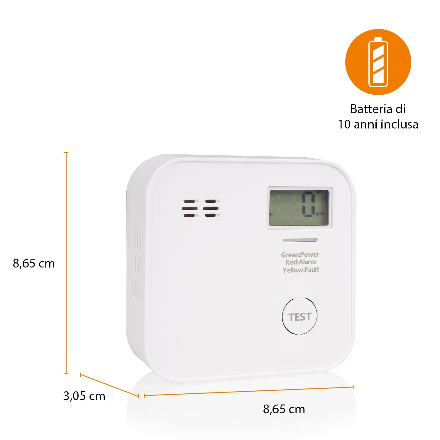 Smartwares czujnik CO - 10 lat baterii - wyświetlacz i wskaźnik LED - Przycisk testowy - FGA-13091