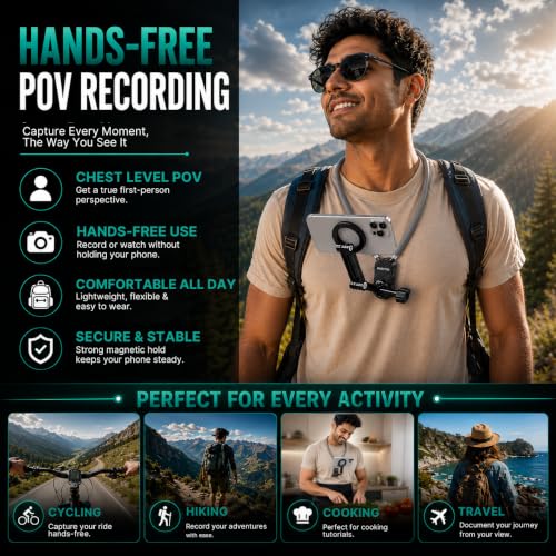 Image of Magnetic Neck Phone Holder for Mobile | Hands-Free Hanging Neckband Mobile Accessories for YouTube Vlogging, Photography, POV Recording, Travel & Shooting | Vlog Neck Gadgets for Smartphone