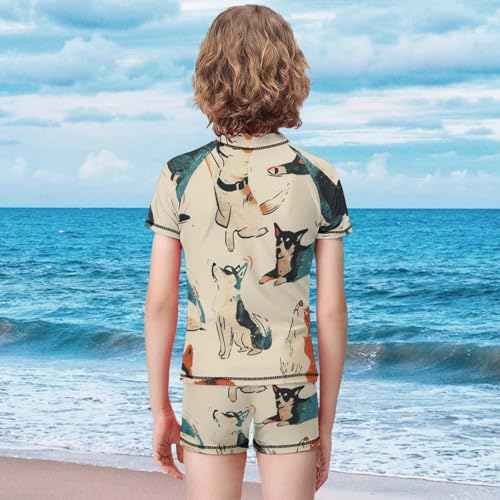 Yoga Dogs Poses (2) Children's Casual Swimsuit Set - Simple and Versatile6-7Y（110cm）2