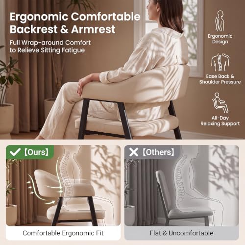 Image of HNY Modern Dining Chairs with Arms Set of 6, Beige Faux Leather Armchairs