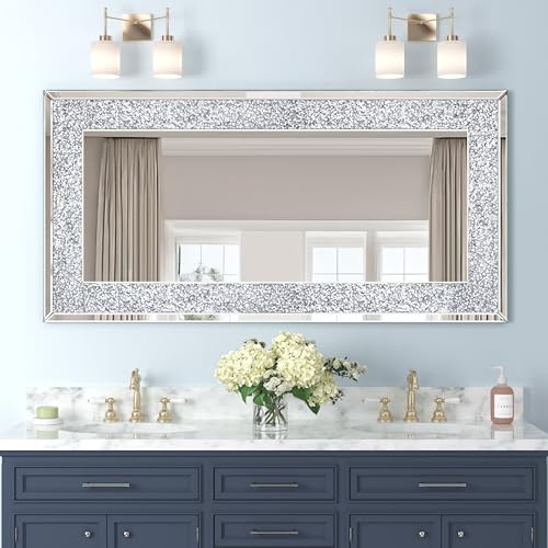 GOAND Crystal Crush Diamond Wall Mirror-47 x24 Silver Mirror, Gorgeous