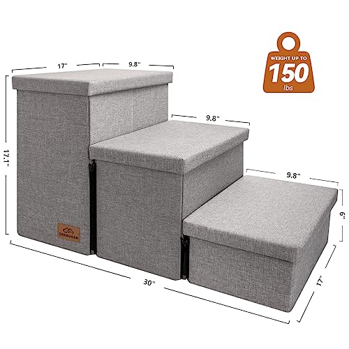 Dog-Stairs-with-Storage-175-H-3-Step-Wider-Dog-Steps-for-SmallMediumLarge-Dogs-Cats-Folding-Sturdy-Pet-Stairs-Climbing-Bed-or-Sofa-Dog-Ramp-for-Car-Hold-Up-to-200-lbs-Smok-Gray-No-Condo Dog Stairs with Storage 175 H 3 Step Wider Dog Steps for SmallMediumLarge Dogs Cats Folding Sturdy Pet Stairs Climbing Bed or Sofa Dog Ramp for Car Hold Up to 200 lbs Smok Gray No Condo