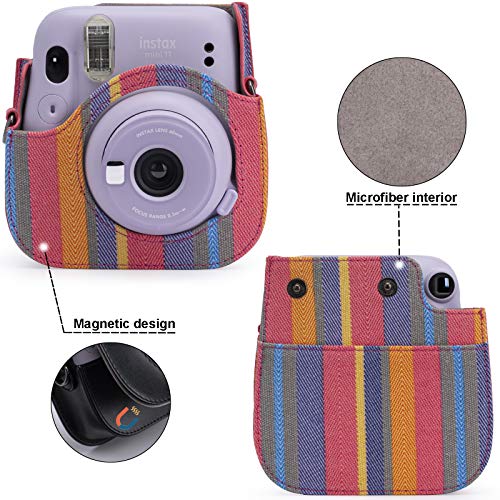 Frankmate Canvas Camera Case Compatible With Fujifilm Instax Mini 11 12 Instant Camera With Adjustable Strap And Pocket (Color Stripes) #TOP2