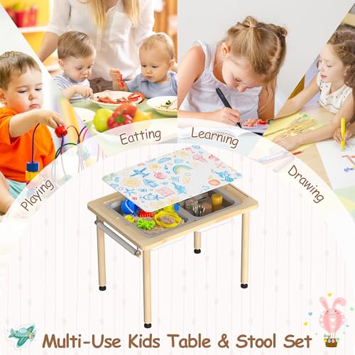 Image of BRINJOY Sensory Table for Toddlers, Kids Activity Desk with Storage Bins, 3 in 1 Wood Sand and Water Table with Colored Pens & Animal Toys & DIY Tunnels for Indoor Outdoor Gifts