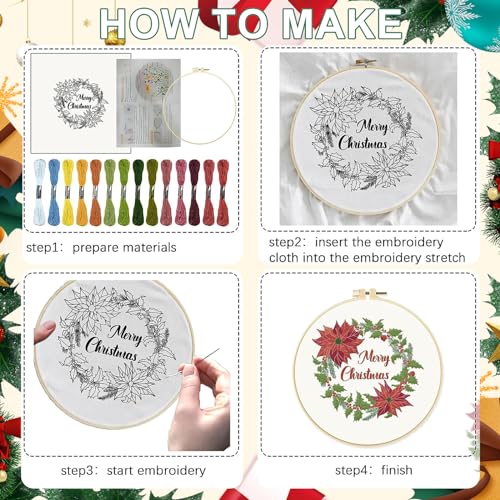 Image of INFUNLY 4 Sets Christmas Embroidery Kits Cross Stitch Kits for Beginners with Instructions Embroidery Starter Kit for Adults 11.8x11.8in Elks Embroidery Kit for Thanksgiving Decor Home Bedroom Wall