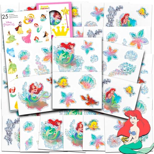 Juego de tatuajes temporales de La Sirenita, paquete de recuerdos de fiesta de Ariel, con 96 tatuajes temporales y calcomanías, más | Suministros para fiestas de Disney