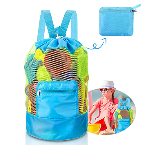 Bolsa Grande de Malla, Bolsa Juguetes Playa Bolsa Plegable de Malla Playa Bolsa de malla grande para niños, Para vacaciones familiares, viajes a la playa, juguetes (Azul)