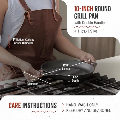 Image of Victoria Cast Iron Round Grill Pan with Double Loop Handles, Made in Colombia, 10 Inches