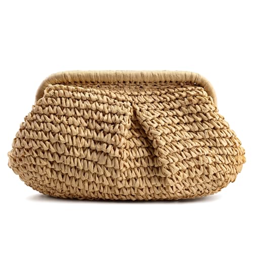 Handwoven Straw Bag for Women Vacation, Boho Beach Purse for Summer Wicker Crossbody Purse