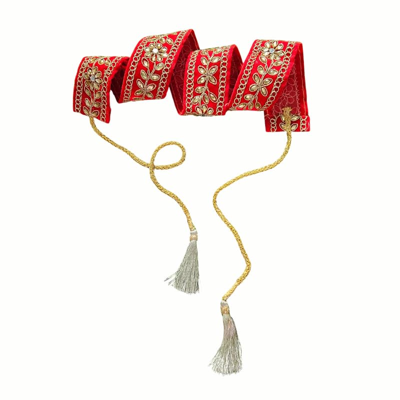 Red Traditional Stone Work Velvelt Fabric Waist Belt for Women | Adjustable with String for Perfect Fit-image-14