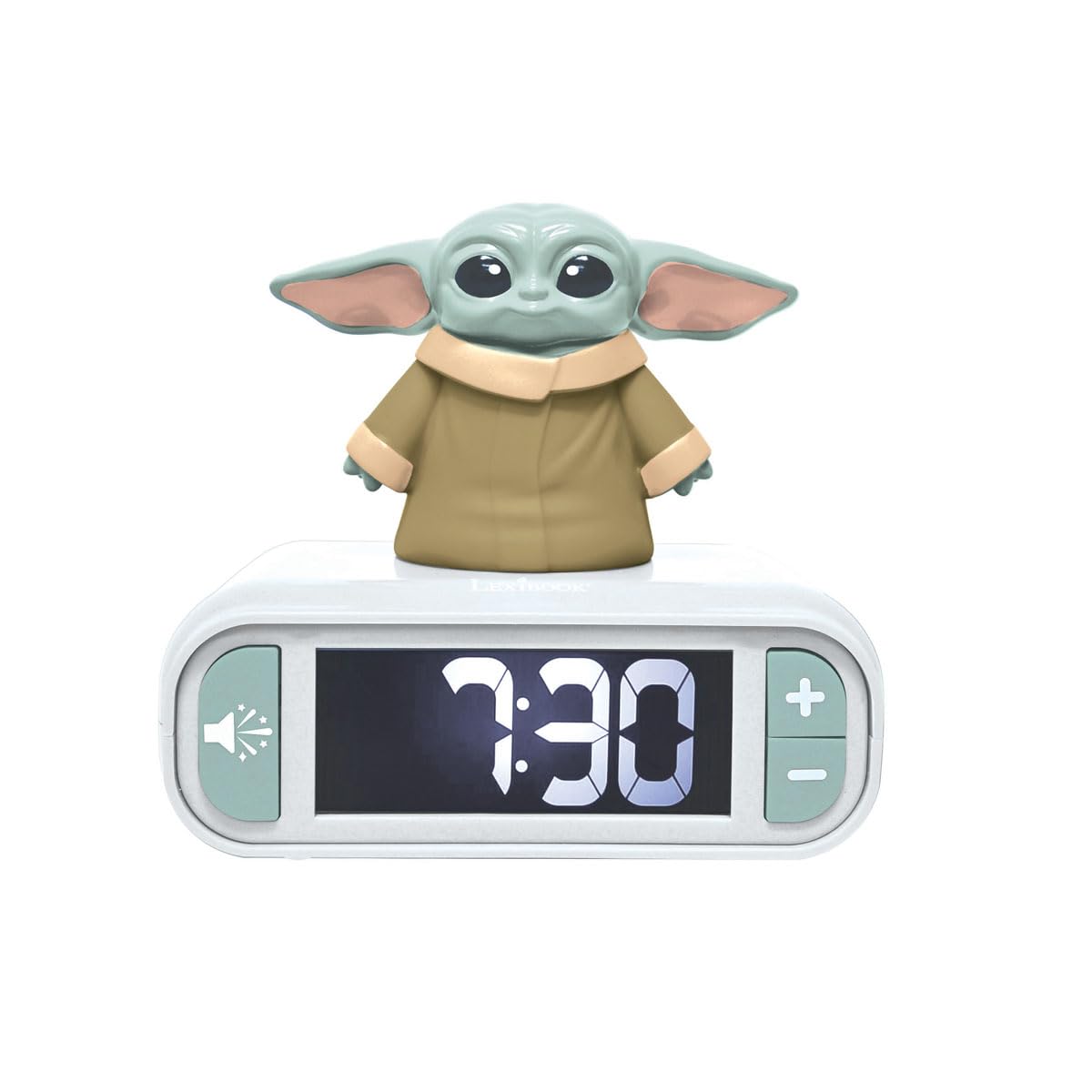 LEXIBOOK, Star Wars, Despertador - Luz Nocturna Grogu con Efectos de Sonido, Verde, RL800SW