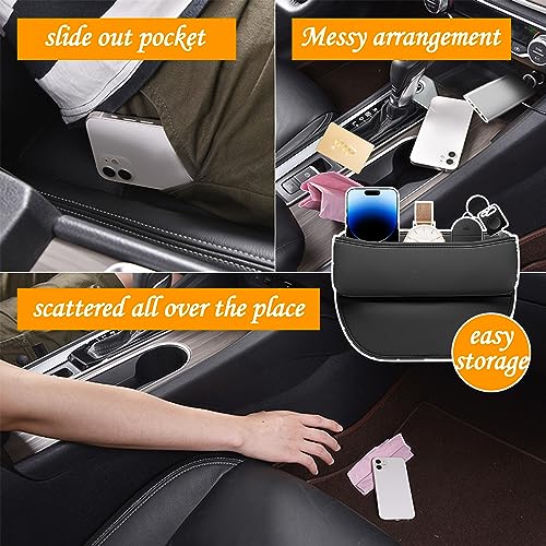 GVSAVY 1pcs Black Car Organizer Bag, Sewn Seat Storage Side Pocket, Car Gap Seat Organizer, Front Seat Console Pocket - Image 4