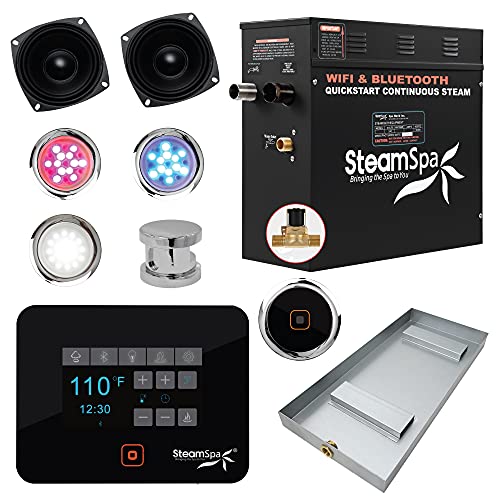 SteamSpa Raven Series Wifi and Bluetooth 6kW QuickStart Steam Bath Generator Package Polished Chrome Touch Screen Wifi App Control Steam Shower Kit with Drain pan and speakers SteamSpa Raven Series Wifi and Bluetooth 6kW QuickStart Steam Bath Generator Package Polished Chrome Touch Screen Wifi App Control Steam Shower Kit with Drain pan and speakers