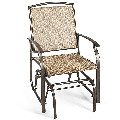 COSTWAY Sedia a Dondolo da Giardino in Tessuto Traspirante, Sdraio a Dondolo Esterno, Struttura di Metallo, Sedia da Giardino, per Cortile Giardino Portico, Fino a 150 kg, 94x70x58cm (Set di 1)