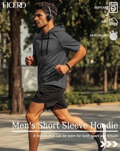 Ficerd 3 Pack Men's Short Sleeve Hoodie Workout Shirts Comfy Running Active Athletic Pullover Sweatshirt3