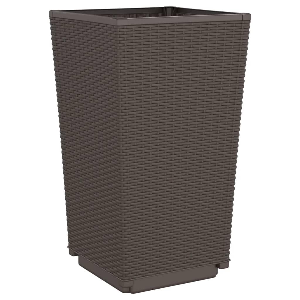 Doniczkowy pojemnik z rattanowym wykończeniem, 32,5 x 32,5 x 57 cm, zestaw do użytku wewnątrz i na zewnątrz, do ogrodu, na balkon, patio i do salonu