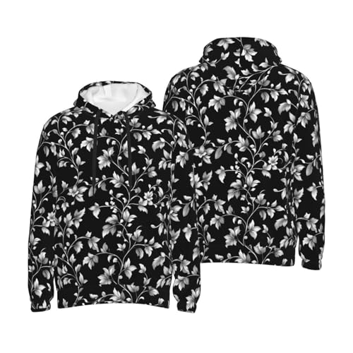 Hoodies For Men - Retro White Leaves Print Long Sleeve Casual Men'S Hoodies & Sweatshirts Pullover With Pocket4