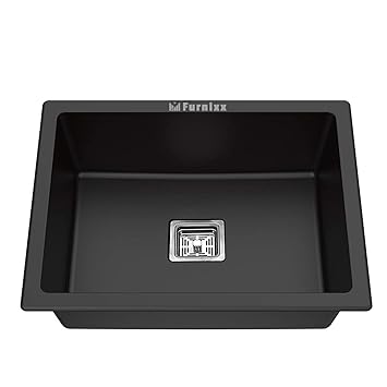 FURNIXX 24x18x10 Handmade Kitchen Sink Matte Finish 304 Grade Steel Single Bowl Black Sink