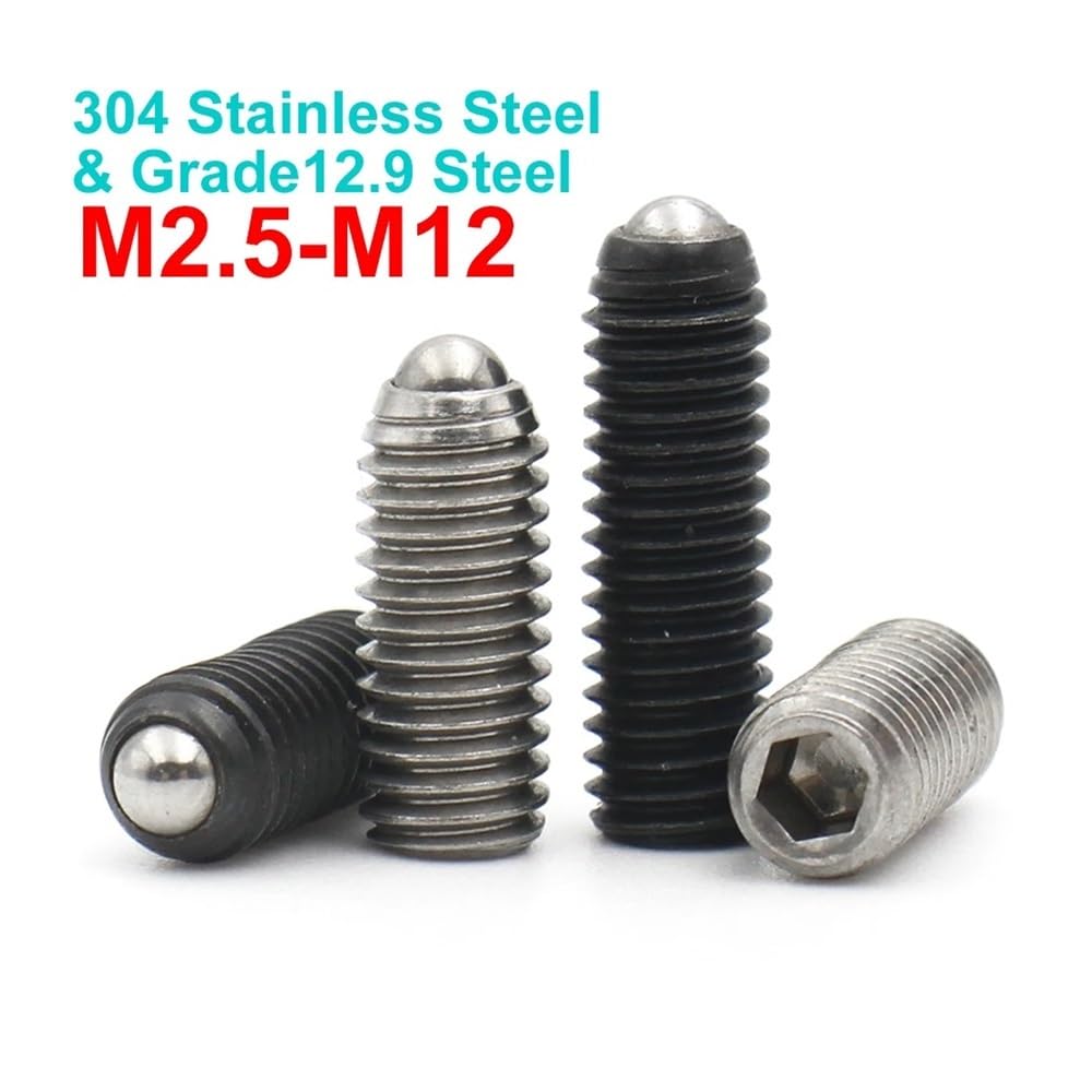 5/10 Uds M2.5 M3 M4 M5 M6 M8 304 cabeza hexagonal de acero inoxidable émbolo bola resorte juego puntas longitud del tornillo: 10mm-12mm(12mm,M2.5 x10pcs)