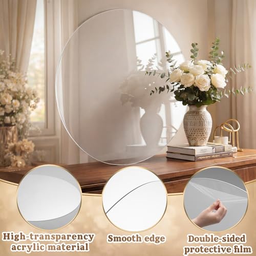Image of Gisafai 2 Pcs 30 Inch Large Clear Acrylic Round Disc, 1 /8 Inch Thick Glass Circle Sheets with Protective Film, Transparent Acrylic Panels for DIY Projects, Crafts, Cake Displays and Tabletop
