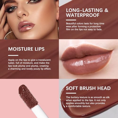 Image of 2PCS Lip Gloss with Brown Lip Liner Lip Combo Set - Chocolate Kiss Deep Brown Shade for Defined Contour Lips, Lip Plumping Effect, High Shine Glossy Finish, Overlined Lips for Fuller Looking Lips