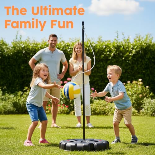 Hurtle Tetherball Ball and Rope Set – Portable Tether Ball with Heavy Duty Base and Adjustable Steel Pole 4-9 ft – Tool-Free Setup for Kids and Adults, Backyard Family Fun Outdoor Game