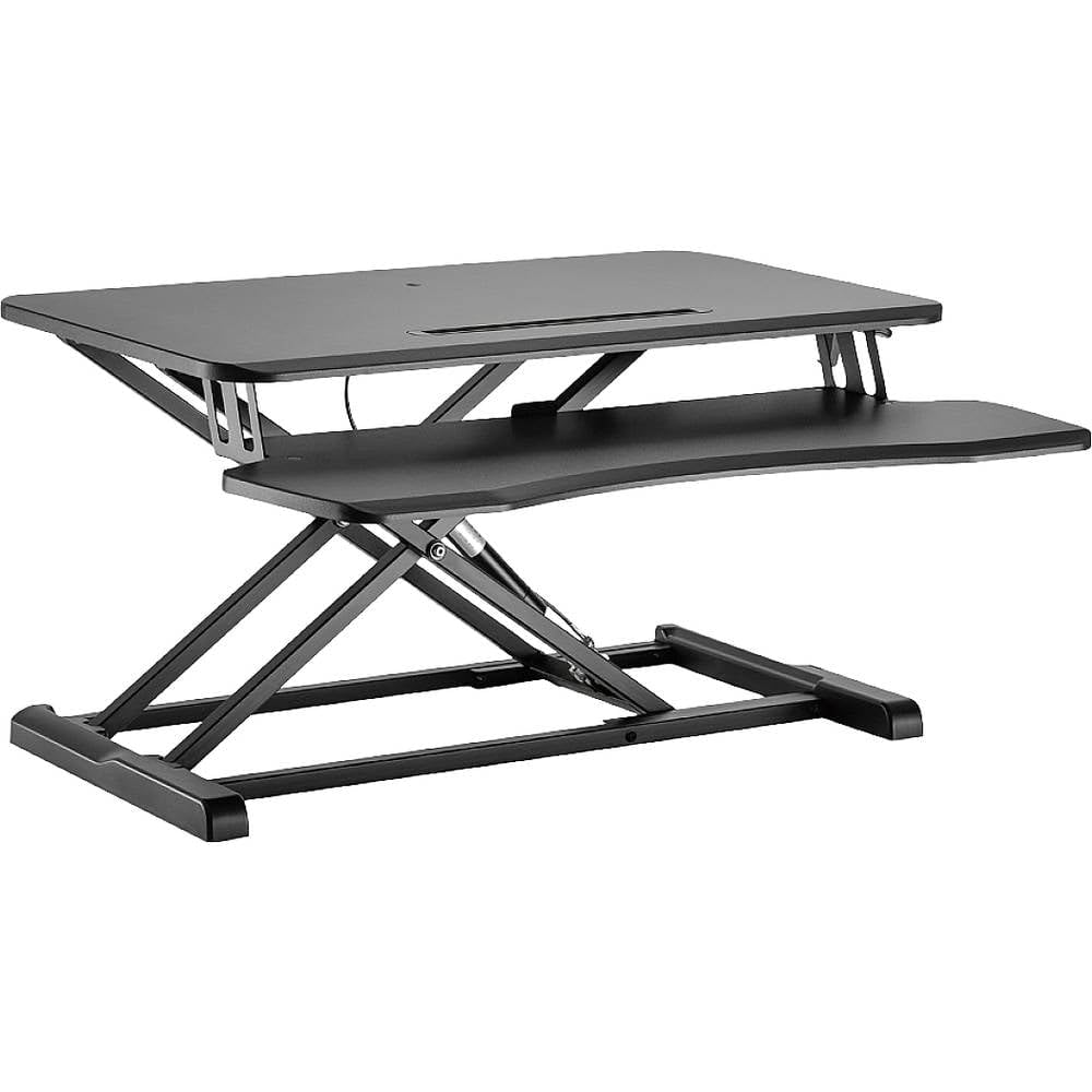 LogiLink EO0033 - Verstellbarer Schreibtischaufsatz mit Tastaturablage mit Gasdruckfeder + eingebauter Haltevorrichtung für Tastatur/Maus Ablagefläche, Schwarz