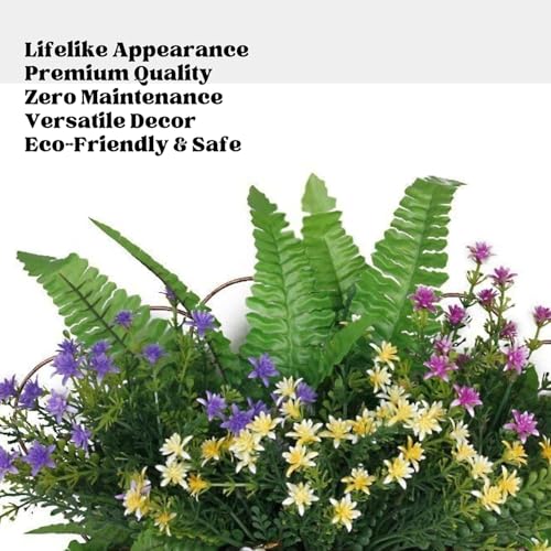 Image of PAPERI Artificial Plant Home Decor - Green Imitation Fern Plastic Artificial Grass Leaves Plant for Home Arrangement Decor Pack of 8