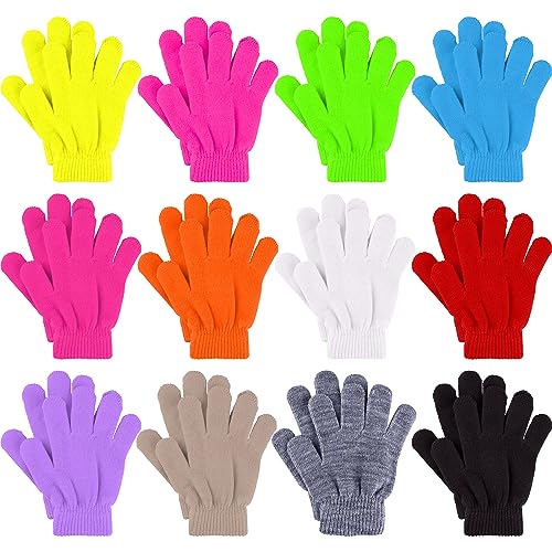 Glooarm 12 Pairs Kids Gloves Winter Toddler Full Fingers Knit Children Stretchy Warm Gloves Bulk for Boys Girls