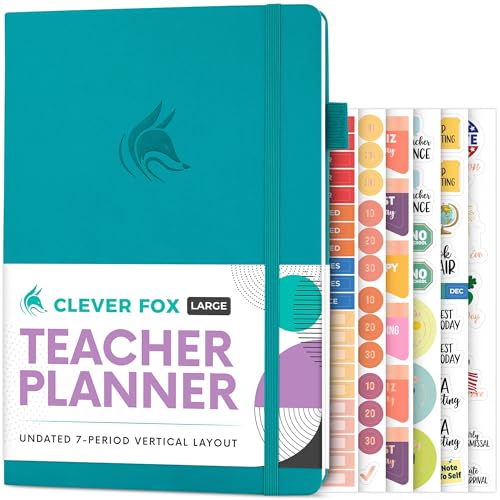 Clever Fox Teacher Planner School Year Planner with Calendars & Lesson Plans Teacher Plan Book for Classroom & Homeschool Organization - Undated 18x25cm Hardcover (Turquoise)