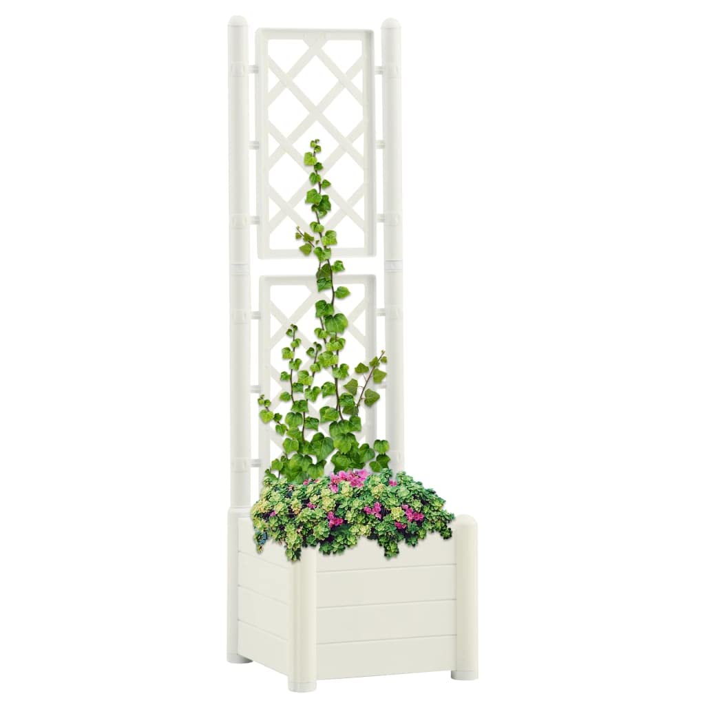 Pflanzkübel mit Spalier 43x43x142 cm Weiß, Blumentopf Groß aus wetterfestem PP, 30 L Volumen, Balkon und Garten, Modernes Design für Indoor Outdoor Nutzung