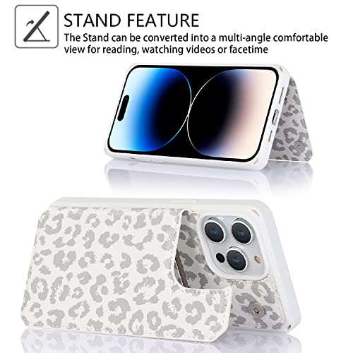 Image of Cavor for iPhone 14 Pro Case with Card Holder Wallet Case for Women Men,Cute with Stand and Strap,Full Body Protective-White