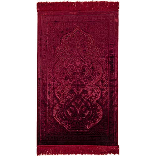 Modefa-Luxury-Velvet-Prayer-Rug-with-Prayer-Beads-Soft-Elegant-Muslim-Turkish-Janamaz-Sajada-Carpet-for-Men-and-Women-Plain-Solid-Prayer-Mat-Ramadan-Eid-Gift-Paisley-Red