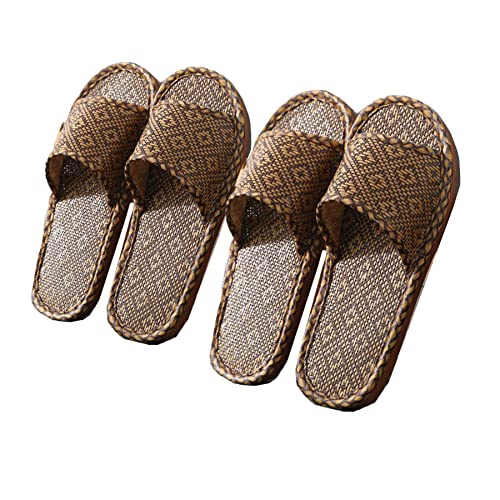 4 Pairs Grass Rattan Slipper in Summer, Travel, Hotel, Home Wooden Floor Bamboo Slippers,Open-Toed Slippers are Non-Slip