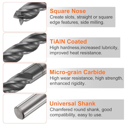 Image of HARFINGTON Carbide Square Nose End Mill Bit 3 /16 inch Cut Dia 4 Flutes TiAlN Coated Milling Cutter for Hardened Steel Metal (3 /16 inch Shank 1 inch Cut Length 3 inch Long 30 Degree Helix)
