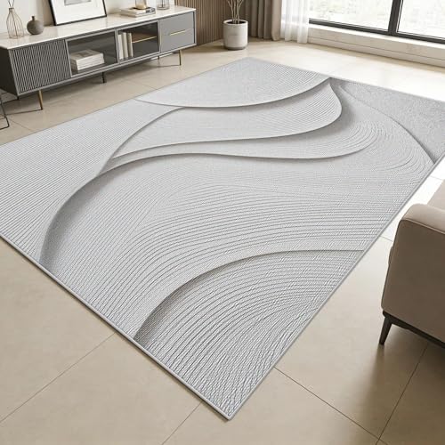 Tapis de salon minimaliste à rayures irrégulières graphiques et format doux
