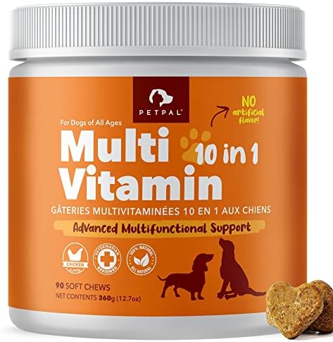 PETPAL Multivitamin for Dogs – 10 in 1 Multifunctional Supplement Treat Including Heart, Joint, Immune, Probiotic, Health, Coat, and Skin for Dogs of All Ages (Chicken Flavor)