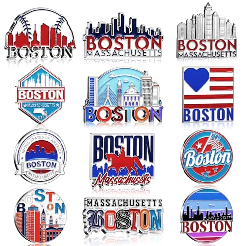 Konohan 12 Pcs Boston Magnets for Refrigerator Metal USA Fridge Magnet Magnetic Boston Souvenirs Gifts USA State Magnetic Refrigerator Stickers, Massachusetts, Baseball